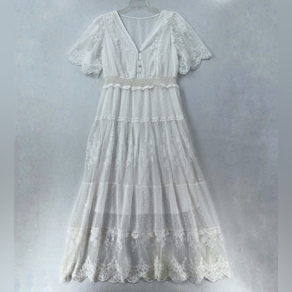 Boho Lacy Beautiful Comfortable White Wedding Event Bridal Maxi Dress